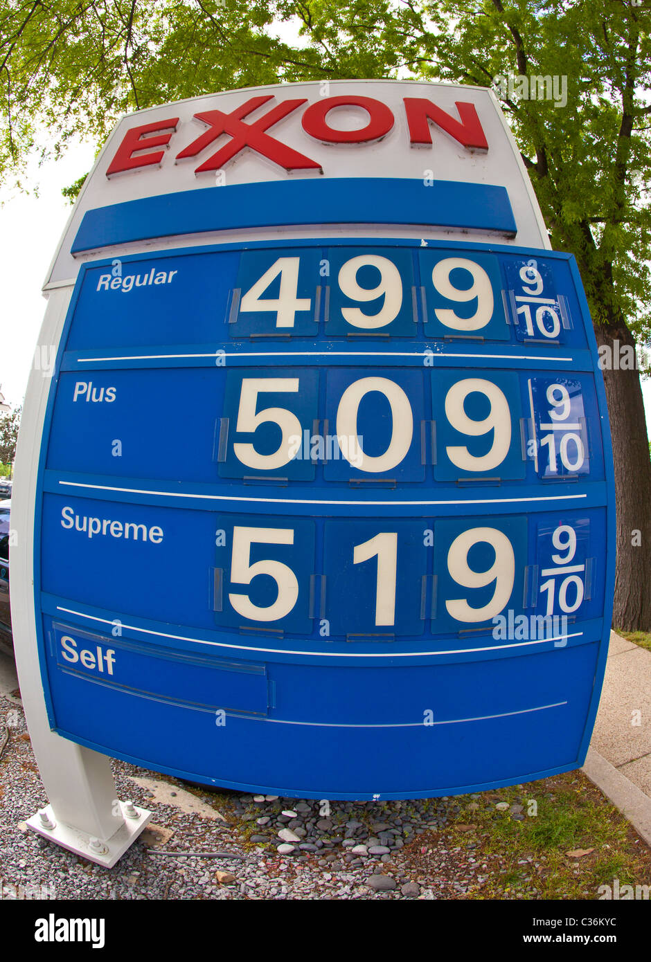 WASHINGTON, DC USA - Gasoline price sign at Exxon service station Stock Photo