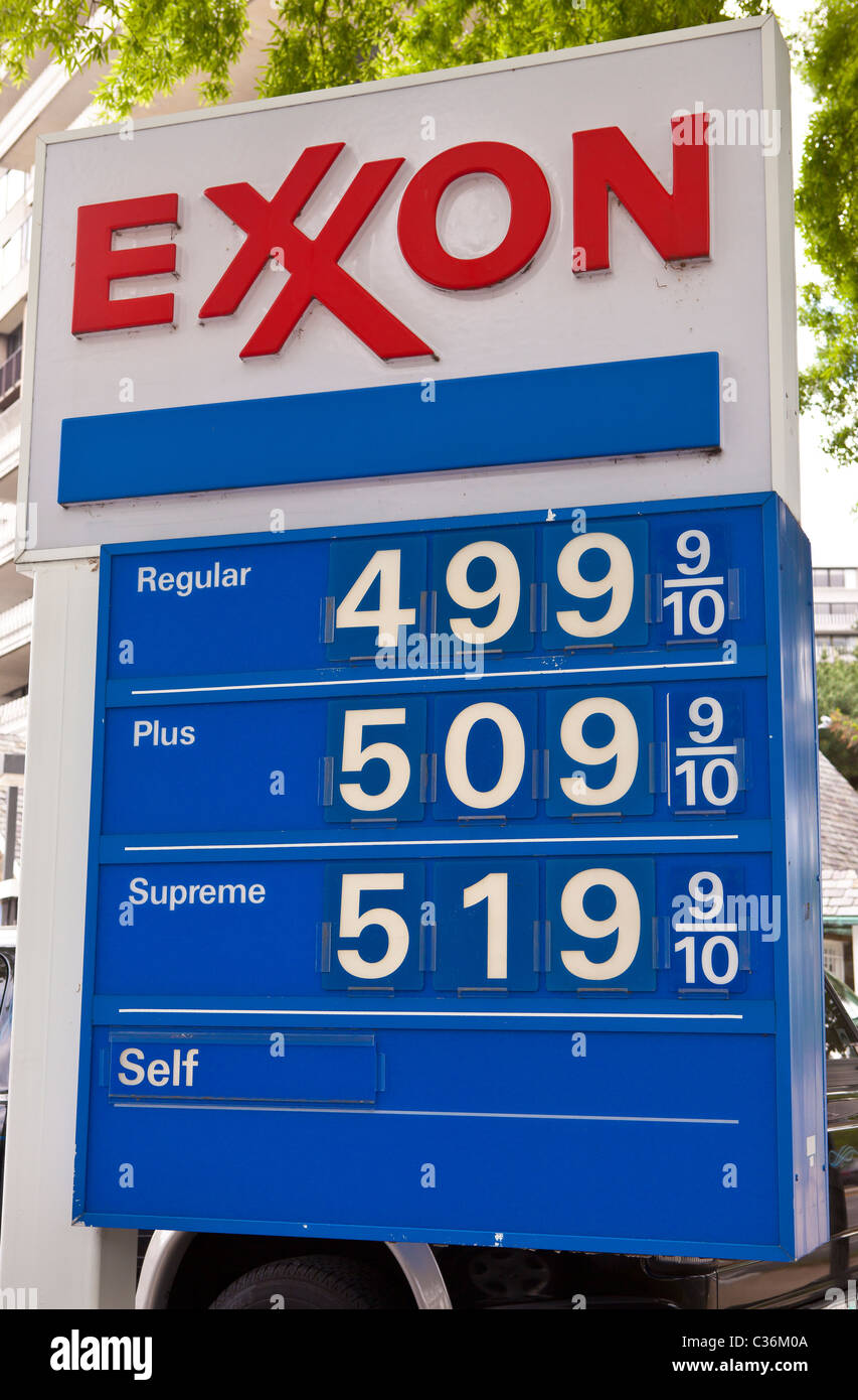 WASHINGTON, DC USA - Gasoline price sign at Exxon service station Stock Photo