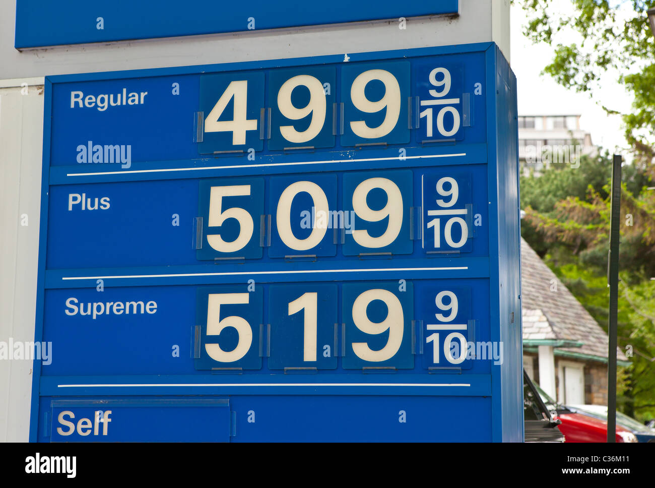 WASHINGTON, DC USA - Gasoline price sign at Exxon service station Stock Photo