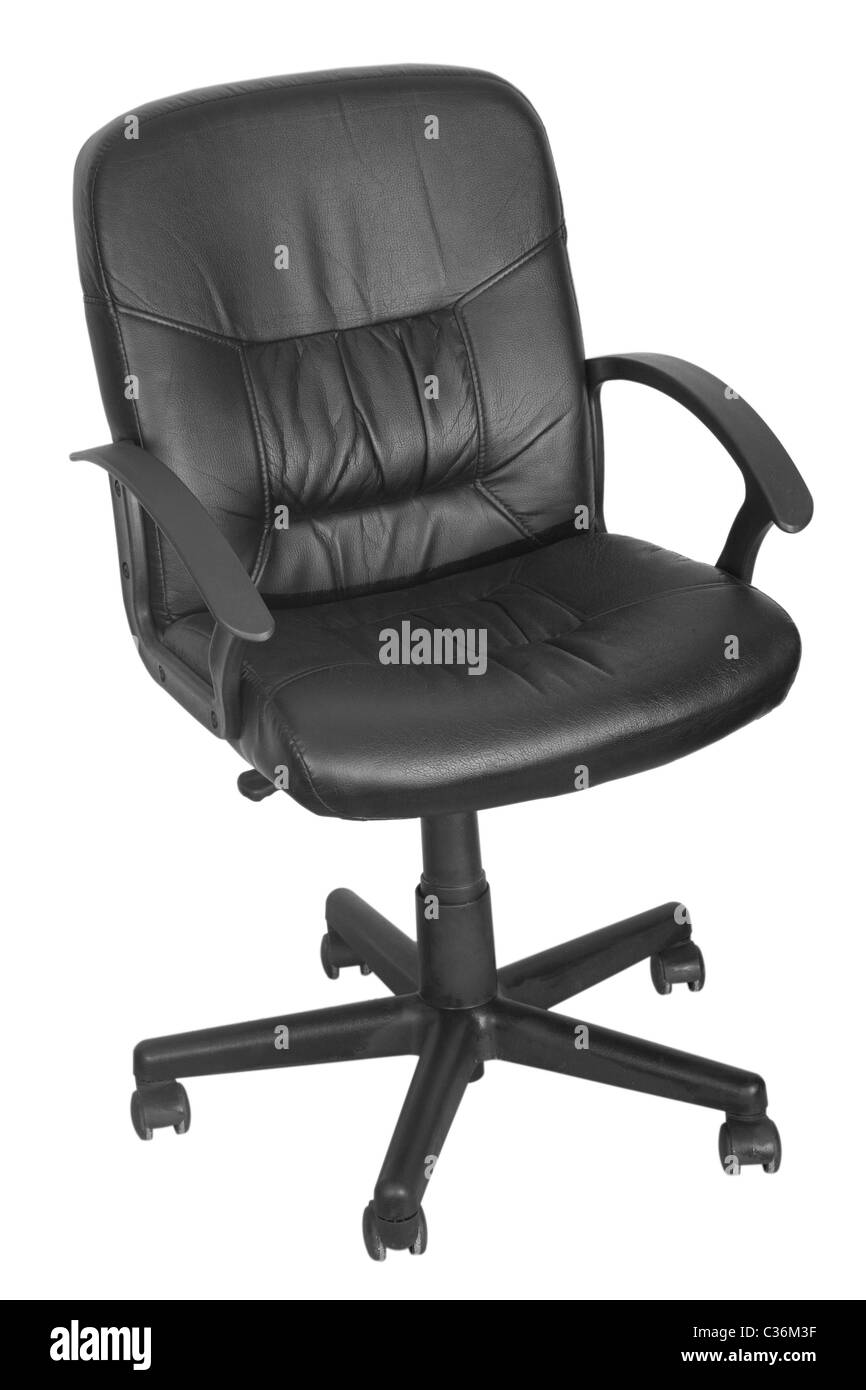 black office chair with wheels on white background Stock Photo
