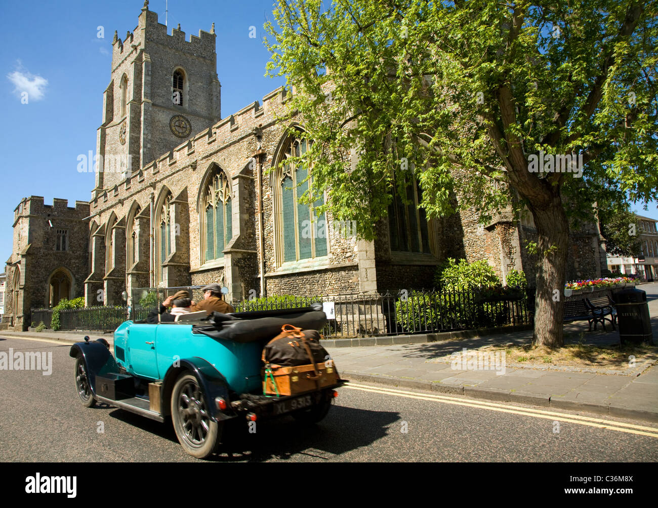 Saint Peter church Sudbury Suffolk England classic vintage motor car in