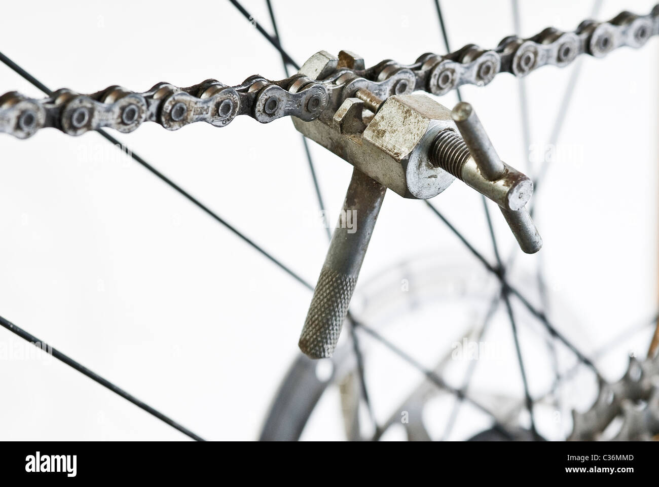 Chain tool in position, ready to remove a link Stock Photo Alamy
