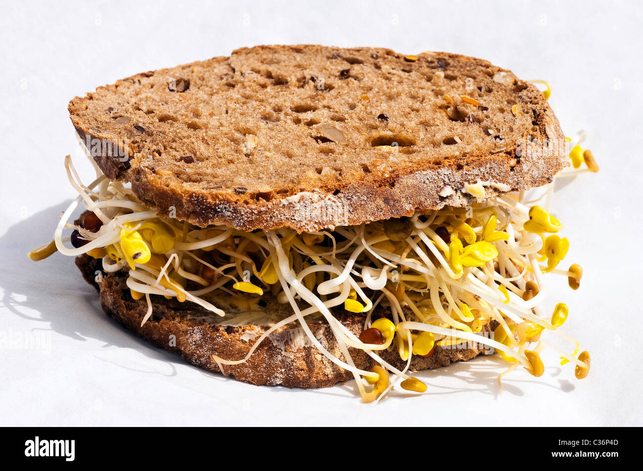 Cereal bread sandwich with sprouting seeds - France. Stock Photo