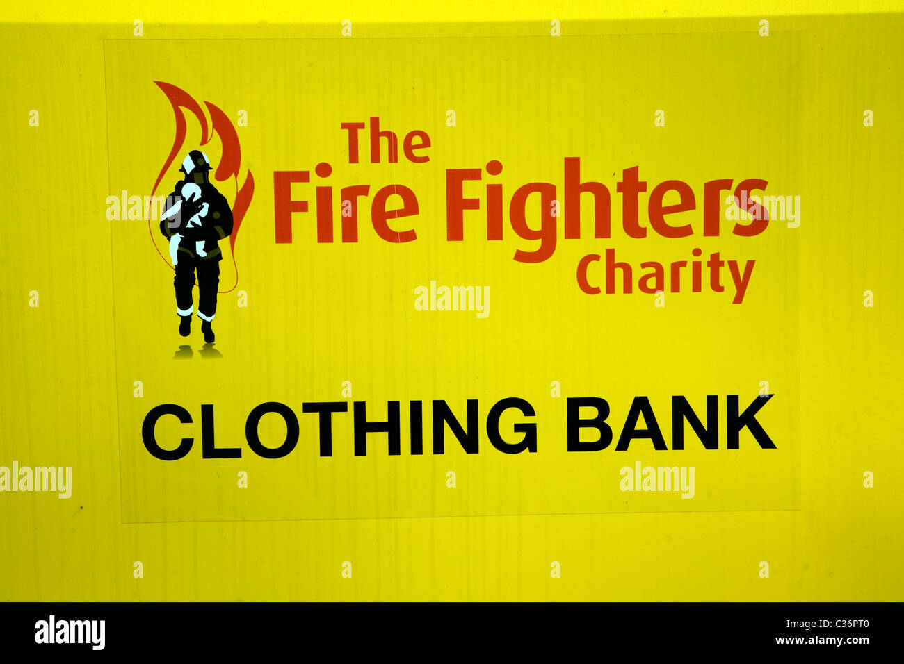 The Firefighters charity clothing bank collection point Stock Photo