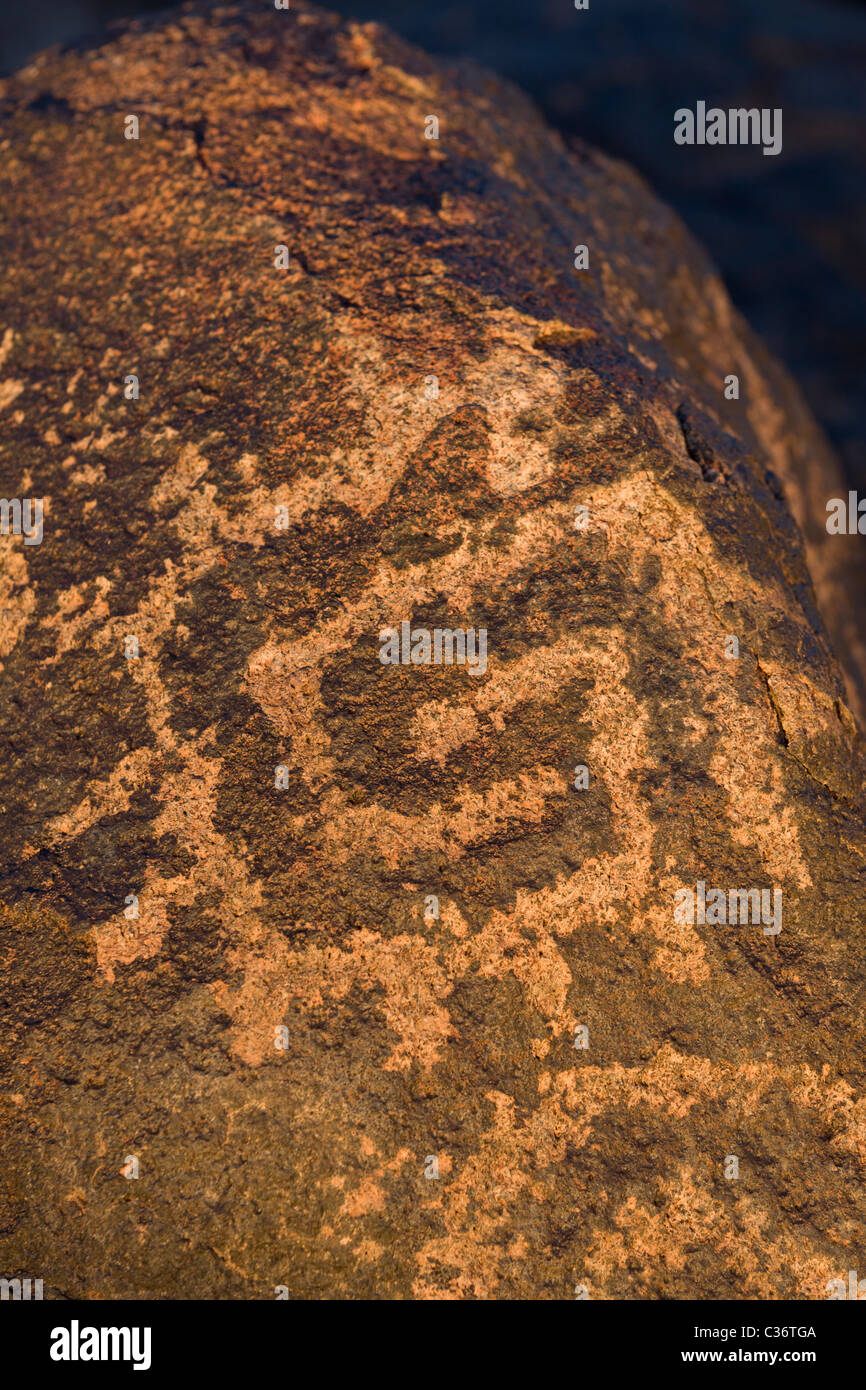 Geometric rock art at the Painted Rock Petroglyph Site near Gila Bend, Arizona, USA. Stock Photo
