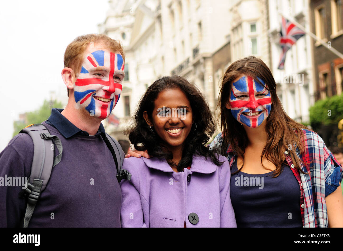 Royal Wedding Crowds Faces and People.29th April 2011 .Prince William and Cathrine Middleton. Stock Photo