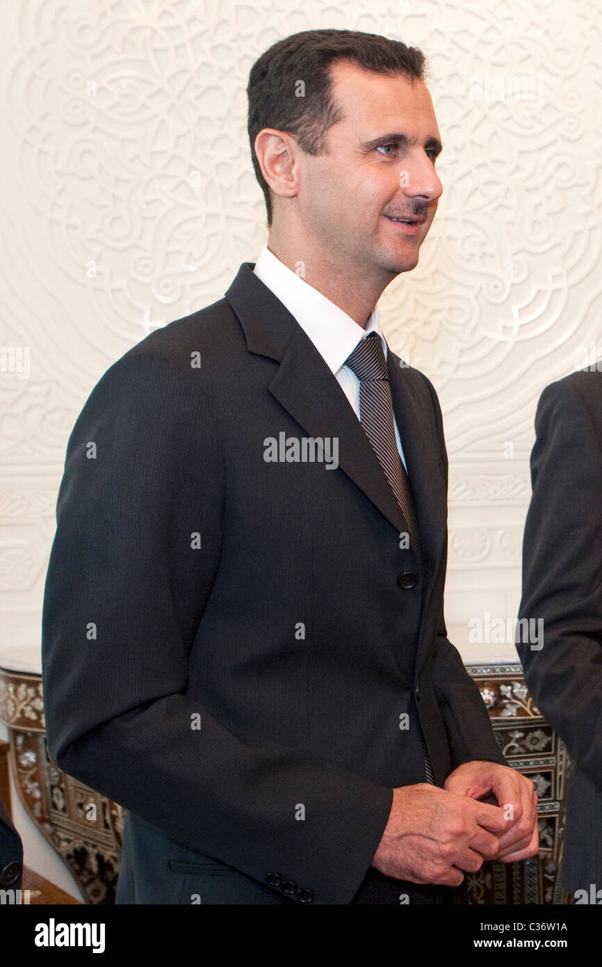 Syrian President, Bashar al-Assad  during a meeting with Western journalists at the People's Palace in Damascus. Syria. Stock Photo