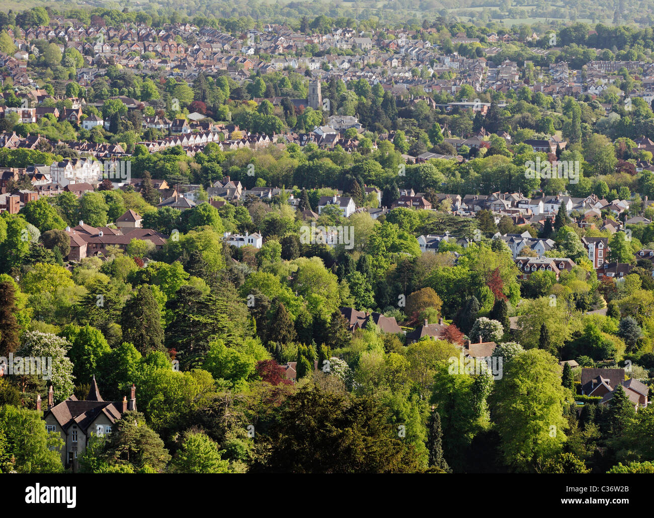 Reigate as seen from the North downs. Stock Photo
