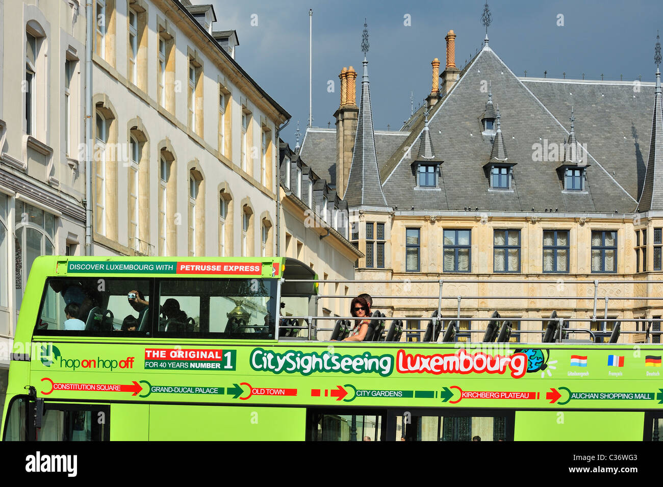 Tourists on sightseeing double decker bus at Luxembourg, Grand Duchy of  Luxembourg Stock Photo - Alamy