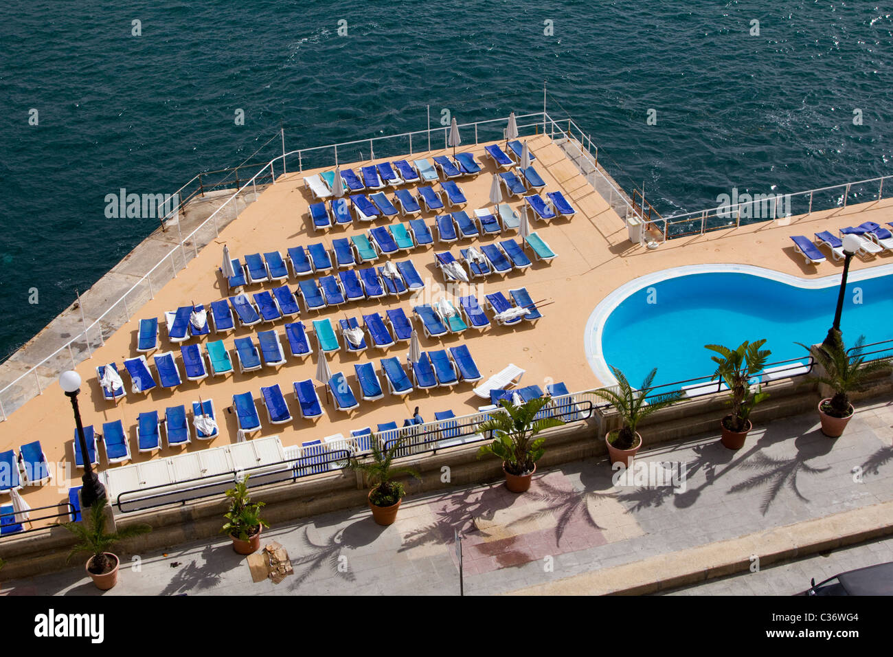 sunbeds sliema malta Stock Photo Alamy
