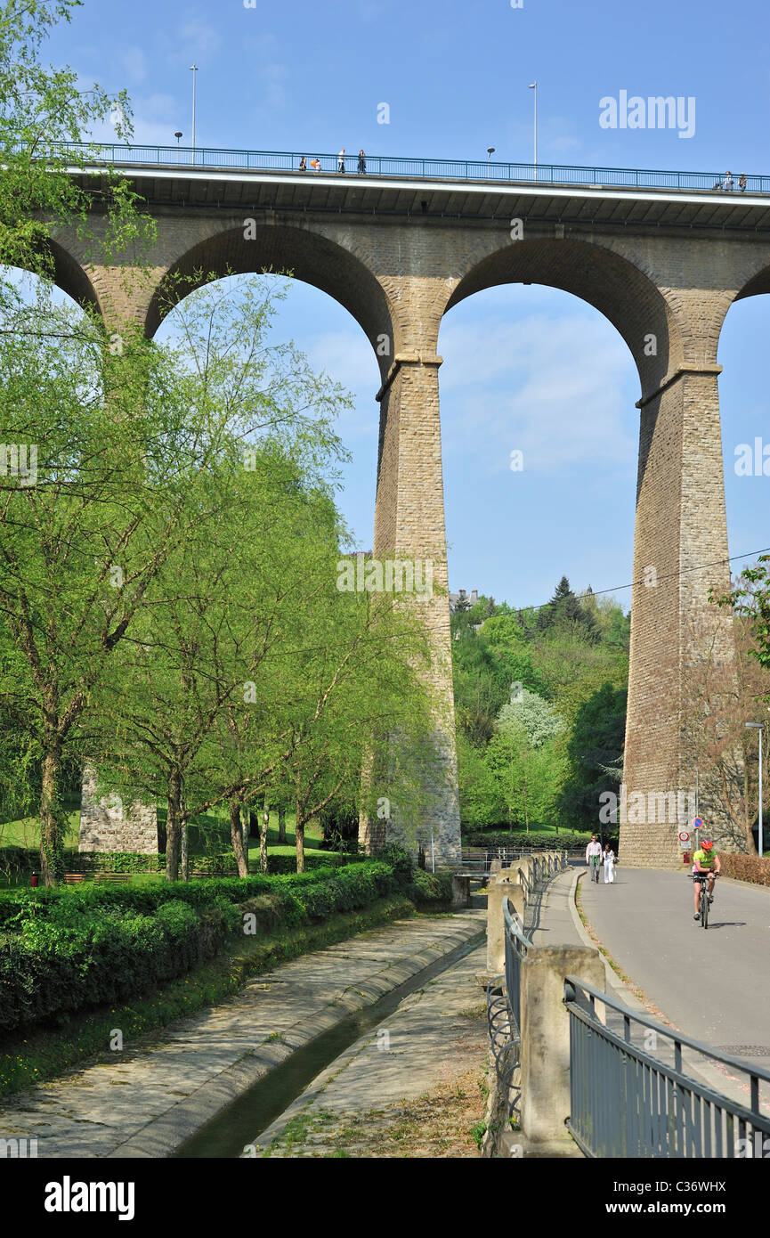 The Passerelle or viaduct spans over the Pétrusse valley at Luxembourg, Grand Duchy of Luxembourg Stock Photo