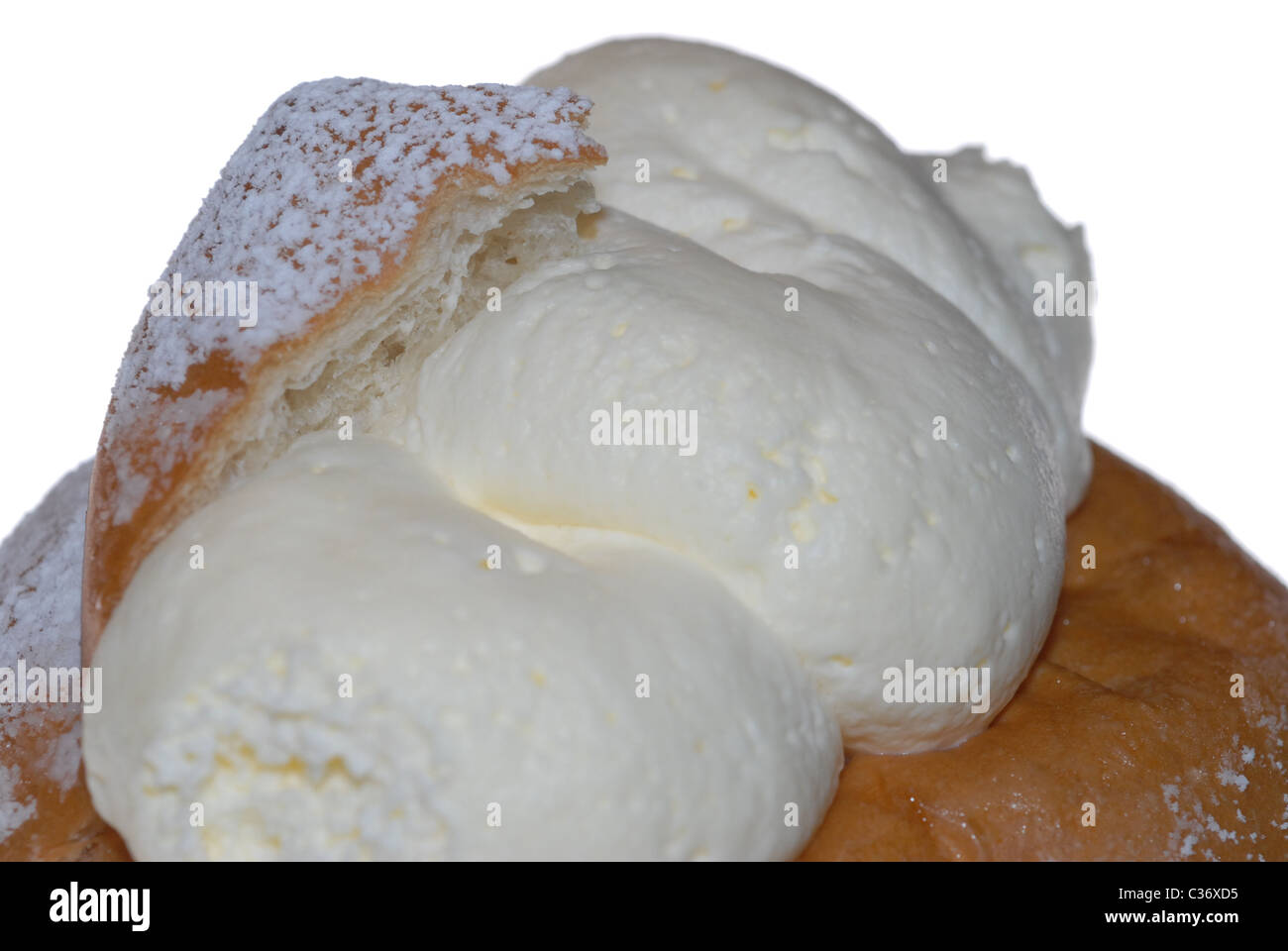Semla, Swedish Easter bun with whipped cream and almond paste. Stock Photo