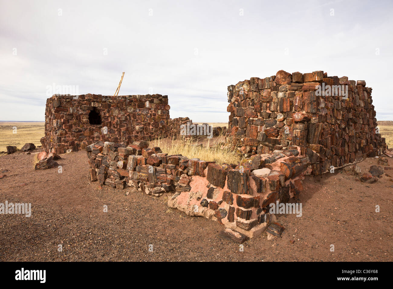 Agate House Pueblo reconstructed with Petrified wood, Araucarioxylon arizonicum, in Petrified Forest National Park, USA. Stock Photo
