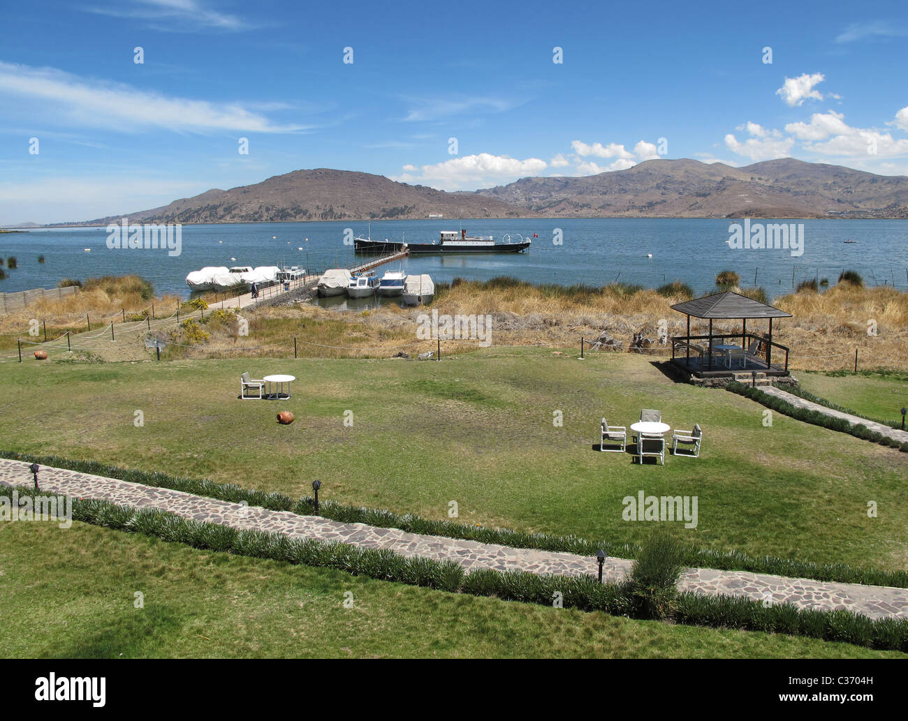 Old steam ship yavari , naval museum near hotel Posada del inca, lake Titicaca, Peru Stock Photo