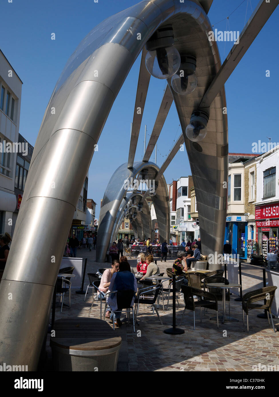The Brilliance Scheme Six stainless steel arches Birley Street Blackpool Lancashire UK Stock Photo