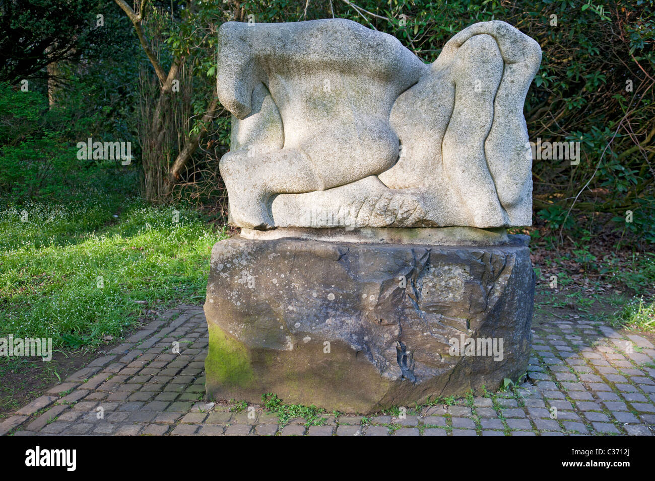 Ronald Rae's granite sculpture - the Pieta, one of five works 'the Tragic Sacrifice of Christ' in Rozelle Park in Ayr Stock Photo