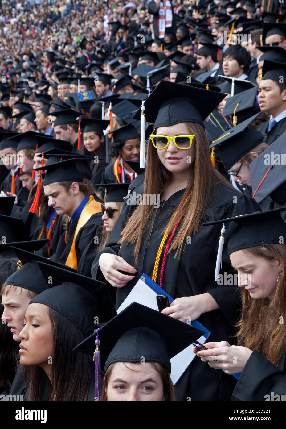 Ann Arbor, Michigan - Graduating students at the University of Michigan's commencement cememony. Stock Photo
