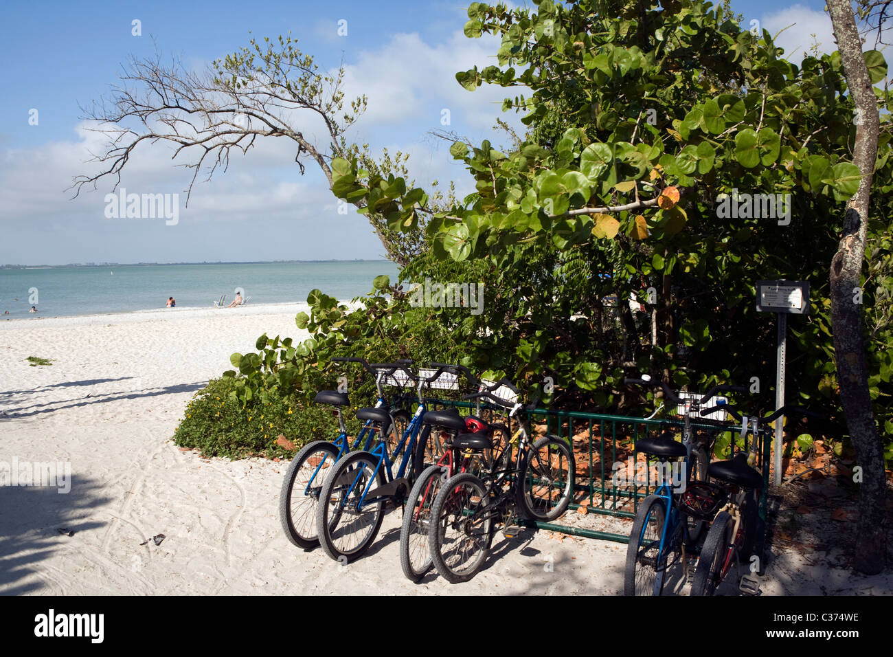 Bicycles near Lighthouse Beach (Point Ybel) - Sanibel Island, Florida Stock Photo