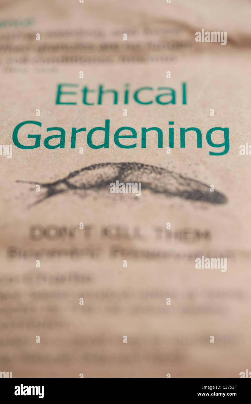 Ethical gardening product package labeling on a slug repellent product. UK Stock Photo