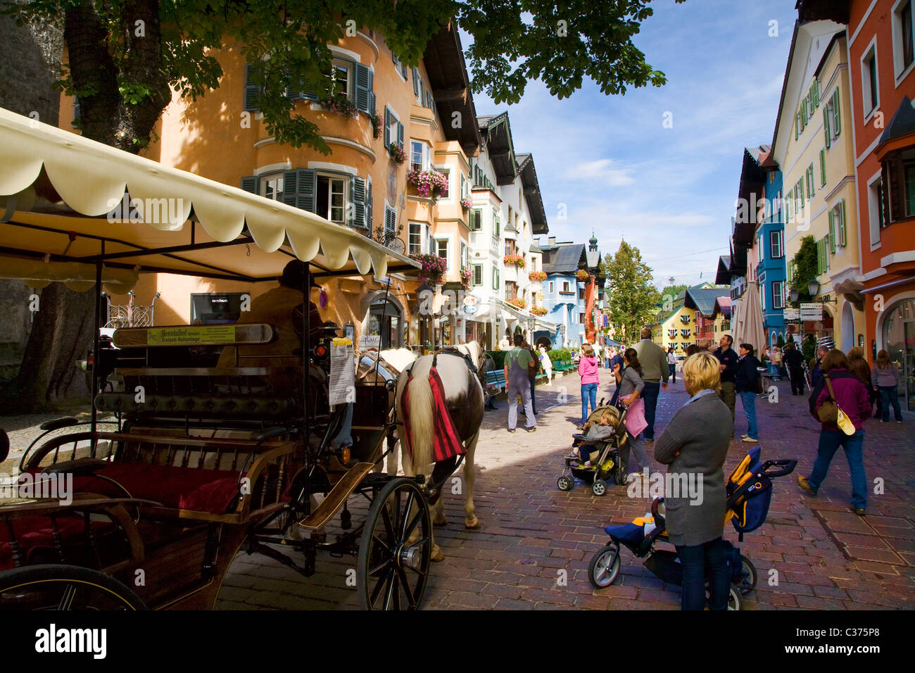 Main street shopping area in Kitzbuhel Austria Stock Photo