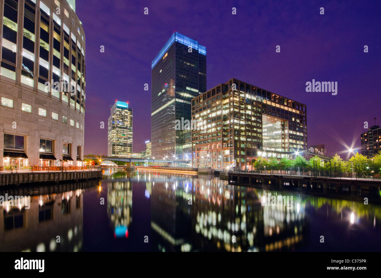 Canary Wharf and Docklands at night , London, UK Stock Photo - Alamy