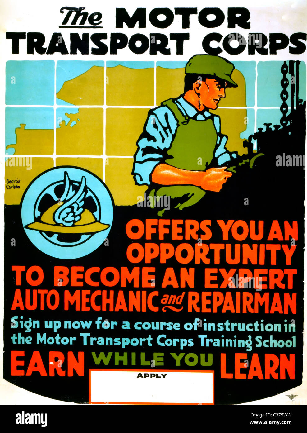 The Motor Transport Corps offers you an opportunity to become an expert auto mechanic and repairman, 1919 Recruiting Poster Stock Photo