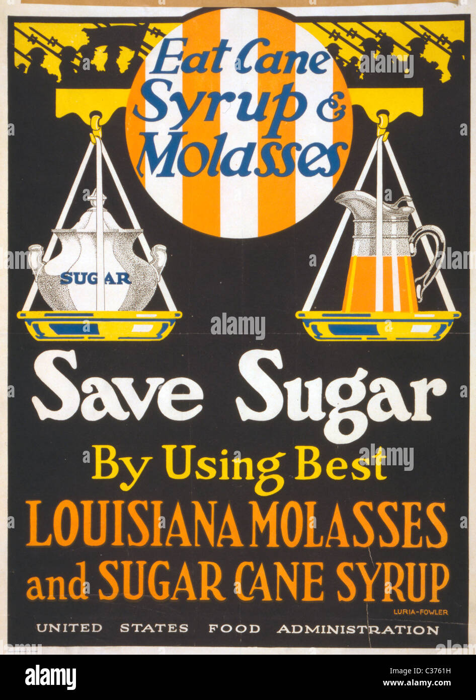 Eat Cane Syrup and Molasses - Save Sugar - US Food Administration Home Front Poster during World War I Stock Photo