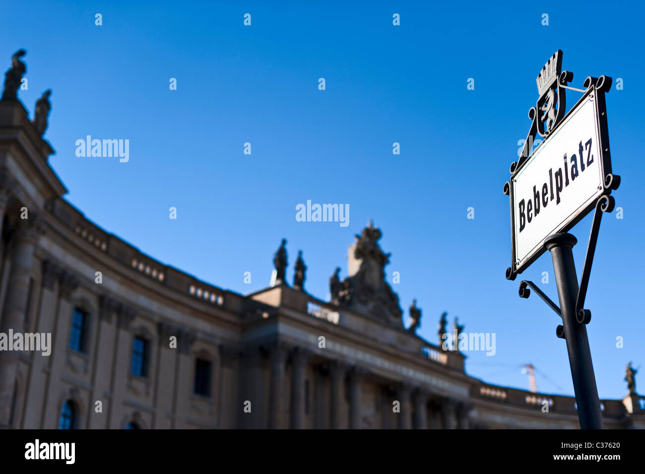Road sign on Bebelplatz square, Berlin, Germany, Europe Stock Photo