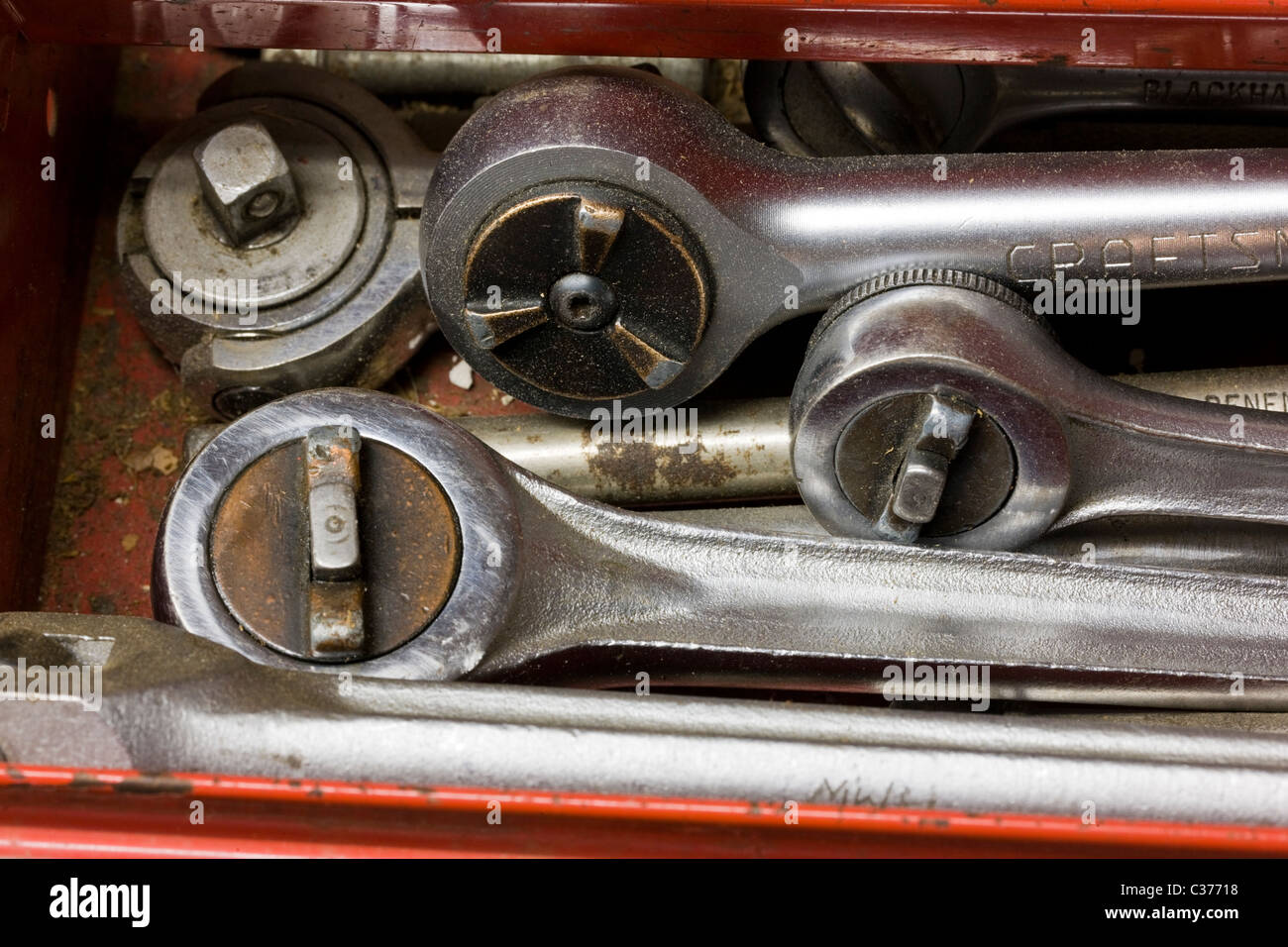 Automotive mechanic's tools in a tool chest Stock Photo