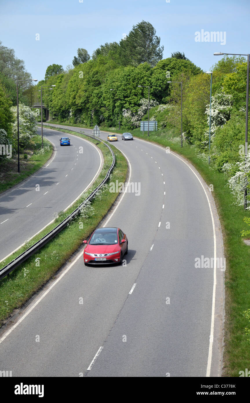 a duel carriageway taken from above on the overpass.english road in cirencester gloucestershire Stock Photo