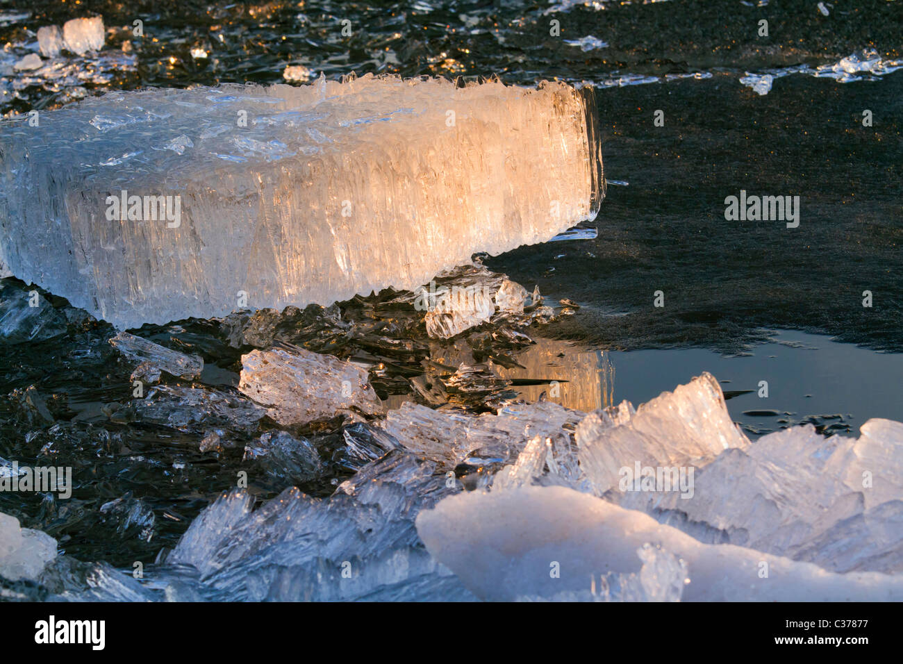 Ice drift on Siberian river Irtysh under sunset Stock Photo Alamy
