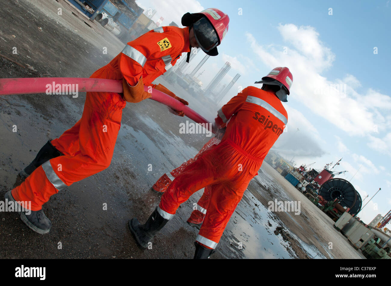 Fire fighting drill Stock Photo Alamy