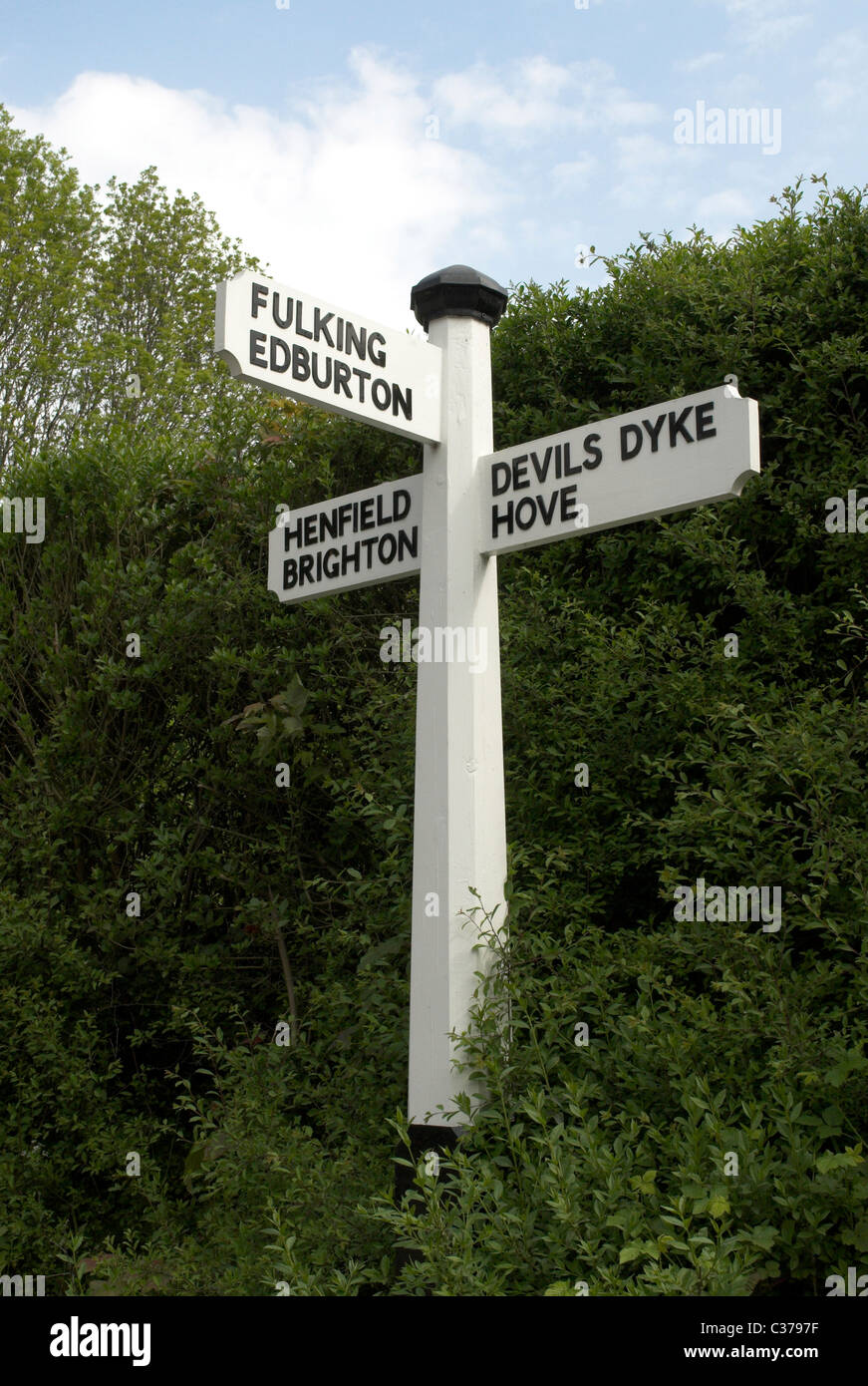 Signpost situated in the village of Poynings, Sussex. Stock Photo