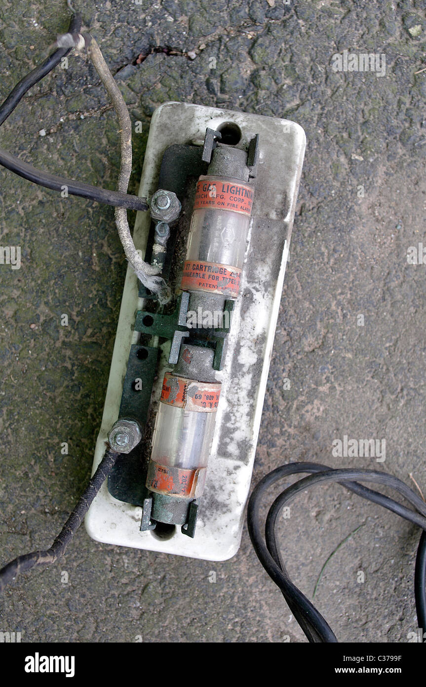 old industrial circuit breaker fuses made by BRACH on ceramic base with