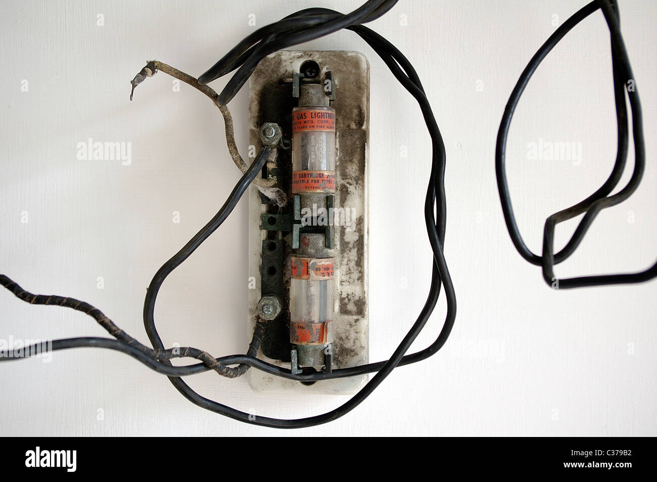 old industrial circuit breaker fuses made by BRACH on ceramic base with