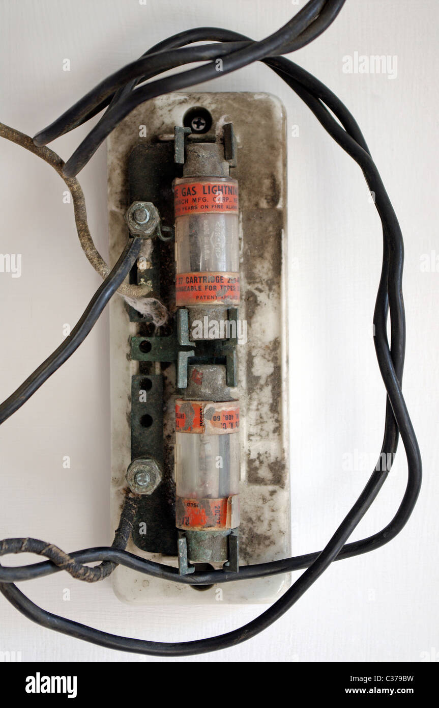 old industrial circuit breaker fuses made by BRACH on ceramic base with