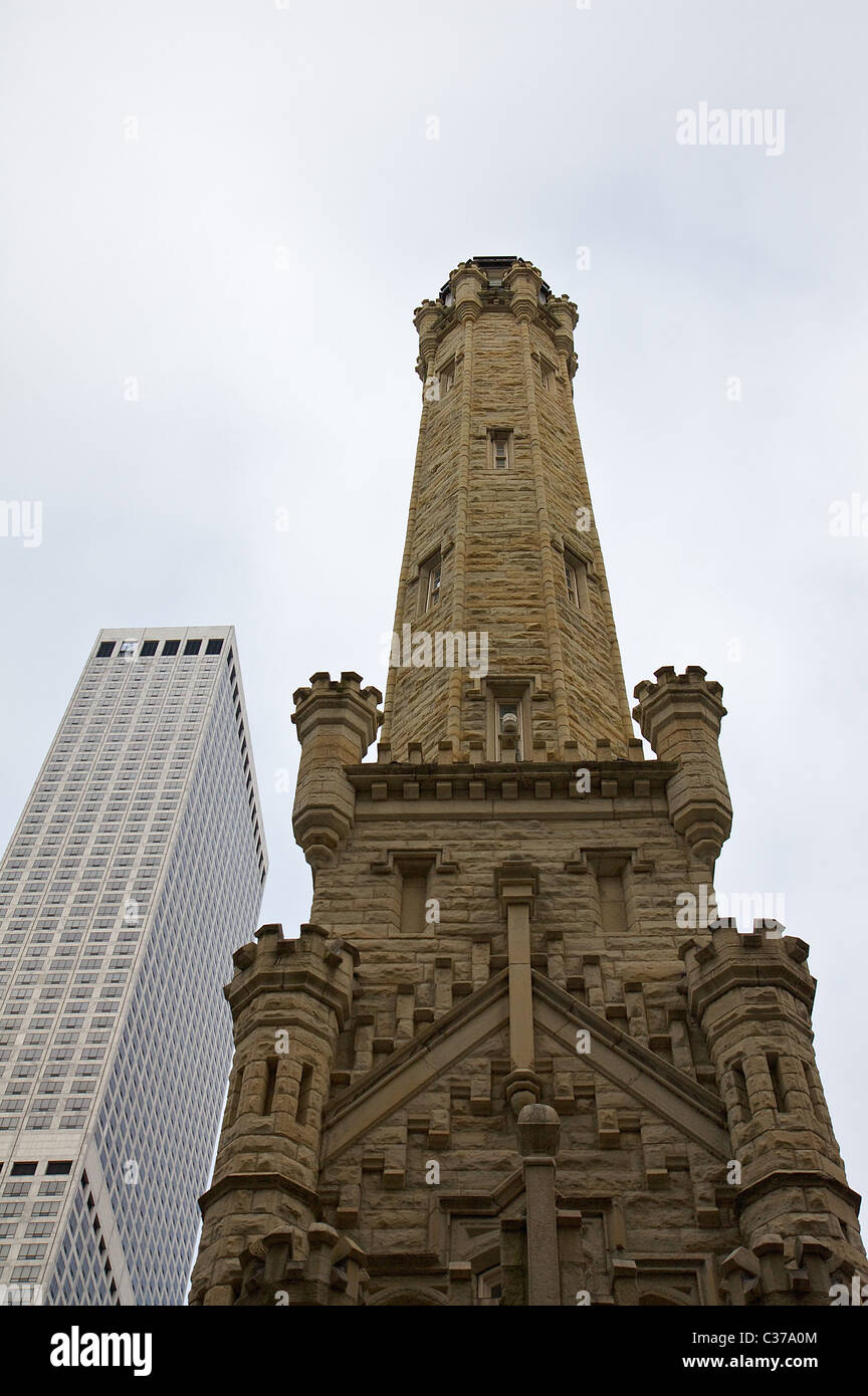 The Chicago Water Tower, completed in 1869, was one of very few buildings to survive 1871's Great Chicago Fire Stock Photo