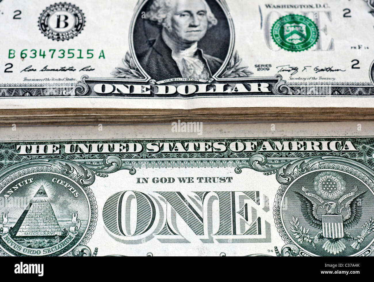A close up of 'IN GOD WE TRUST' as seen on an American one dollar bill (US$1.00) Stock Photo