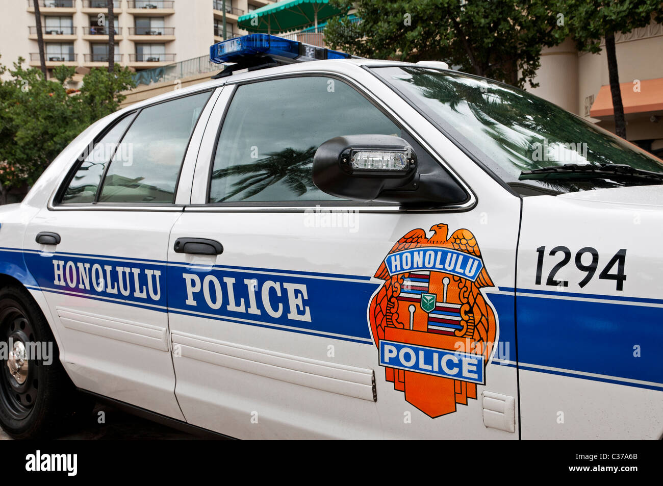 A Honolulu Police car, as seen in the Waikiki section of the city. Stock Photo