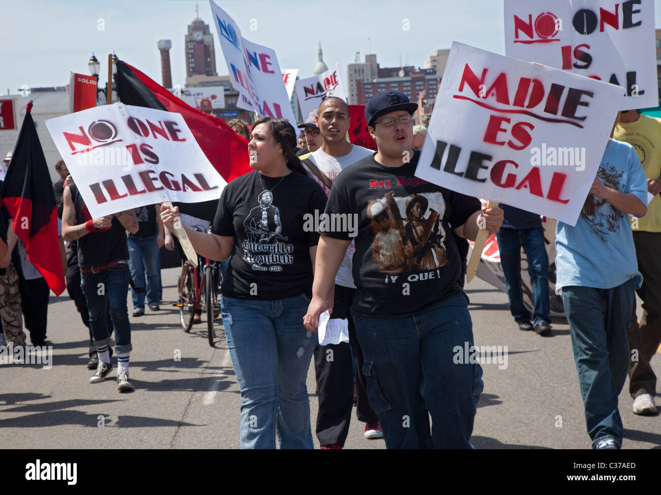 Lansing, Michigan - An immigrant rights march organized by the Lansing Workers' Center. Stock Photo