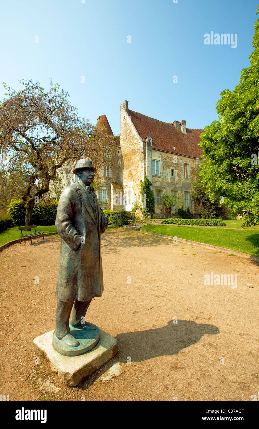 Statue of 'Alain', Philosopher outside Library and Museum, Mortagne au Perche, Orne, Normandy, France, Europe Stock Photo