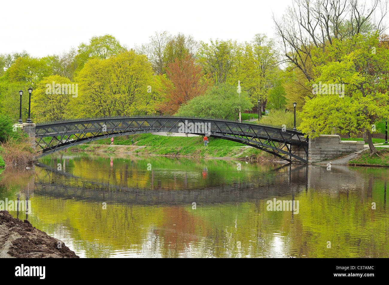The reflection of the old Bridge of Washington park on Lake. Albany New York. Stock Photo