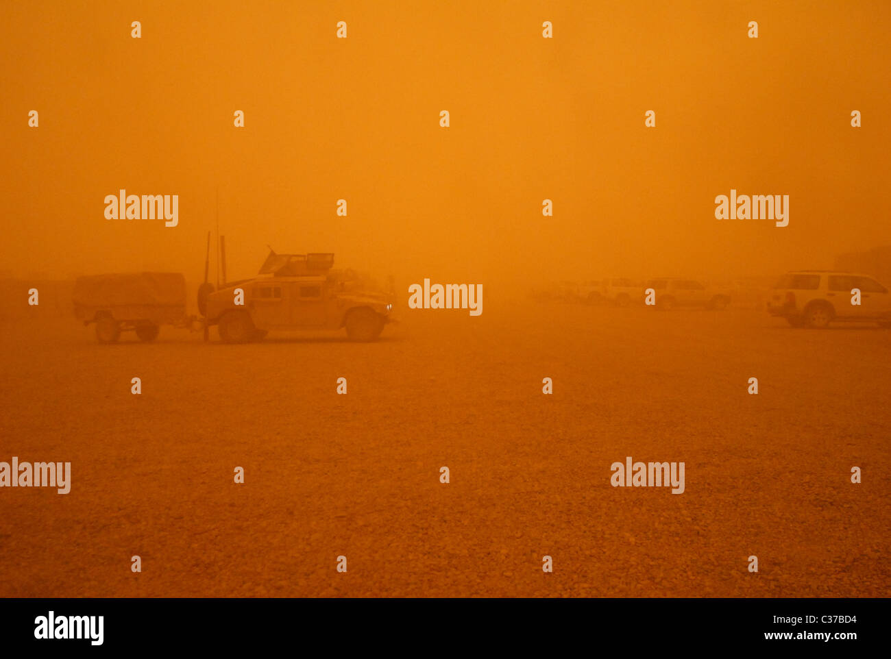 Iraq sand storm at Camp Victory, Baghdad International Airport, during Operation Enduring Freedom Stock Photo