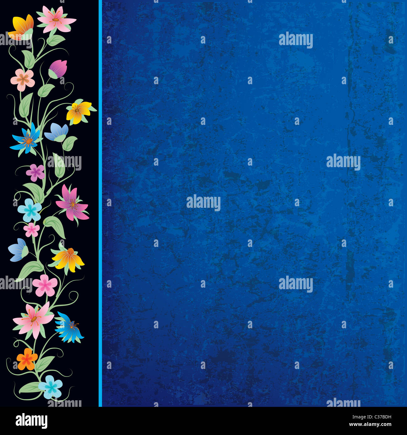 abstract blue grunge background with flowers on black Stock Photo - Alamy