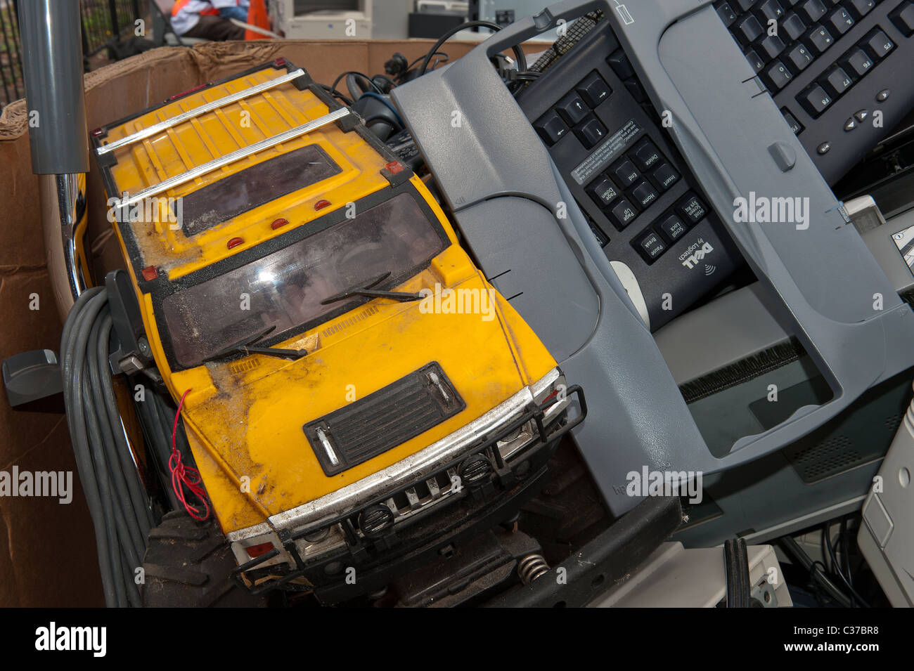 Electronic goods collected for recycling in Santa Barbara at earth day. Stock Photo