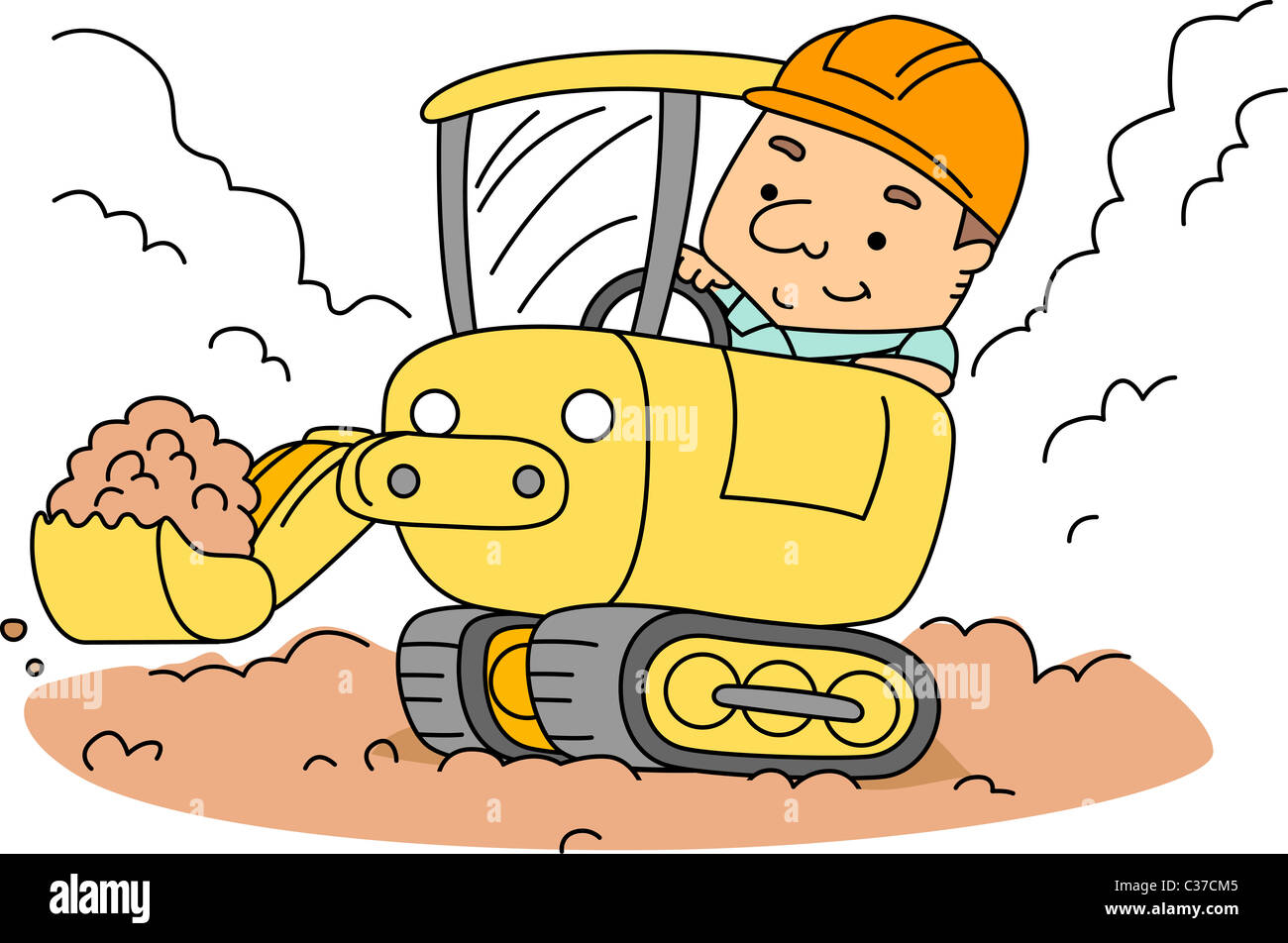 Illustration of a Construction Worker Operating a Backhoe Stock Photo ...