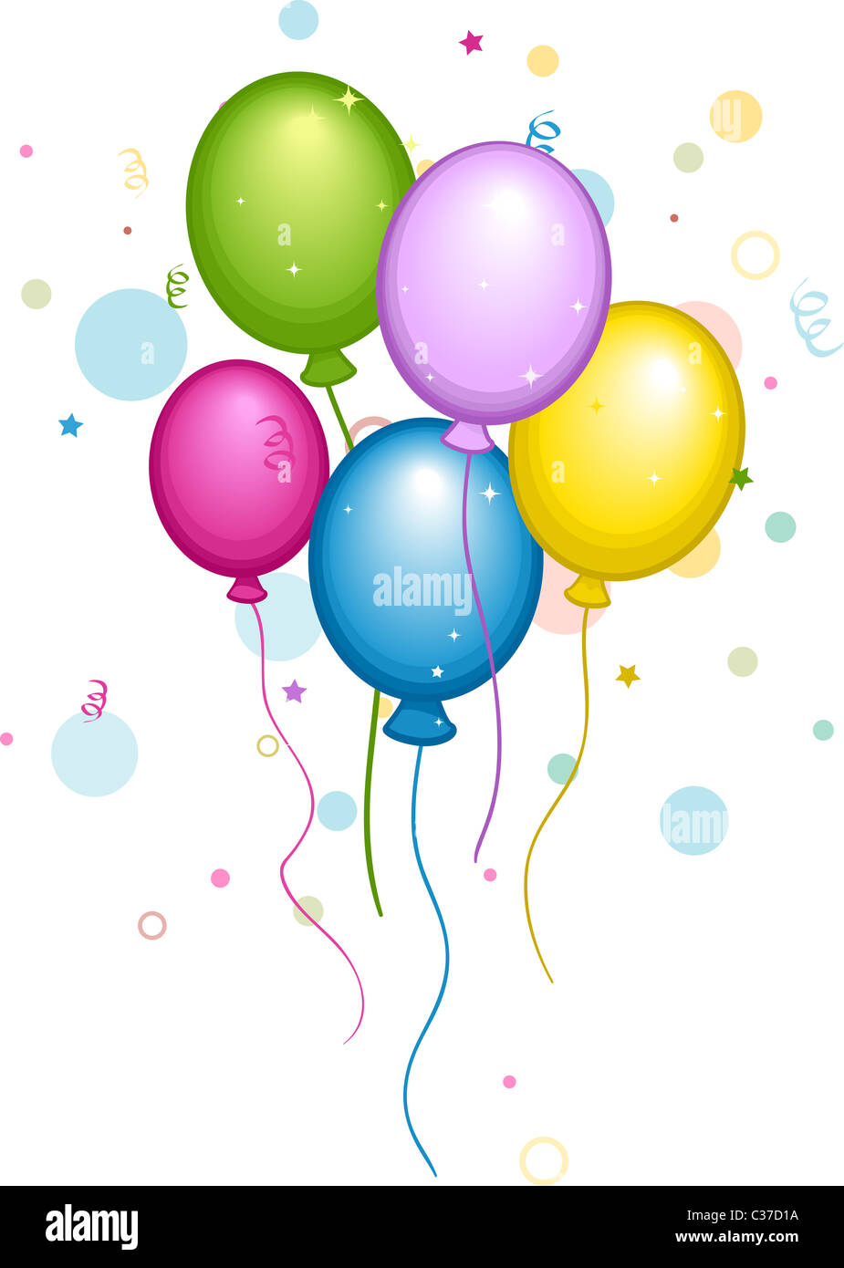 Illustration of Colorful Balloons and Confetti Stock Photo - Alamy