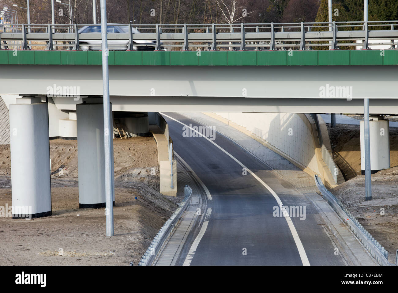 Urban scenery of a street overpass in Warsaw, Poland. Stock Photo