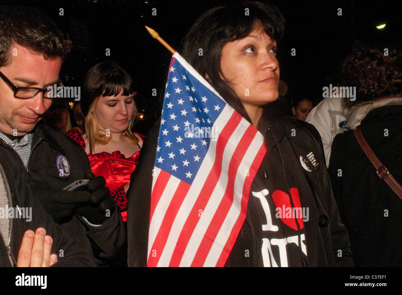 New York, NY - 1 May 2011 New Yorkers rally at Ground Zero to celebrate the death of Osama Bin Laden Stock Photo
