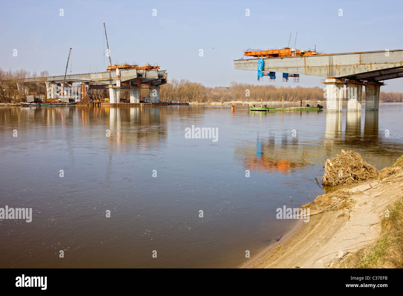 Construction site of the North Bridge in Warsaw, Poland. Stock Photo